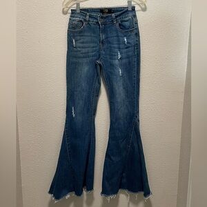 L&B Mid- Rise Flare Distressed Blue Jeans( Lucky and Blessed)